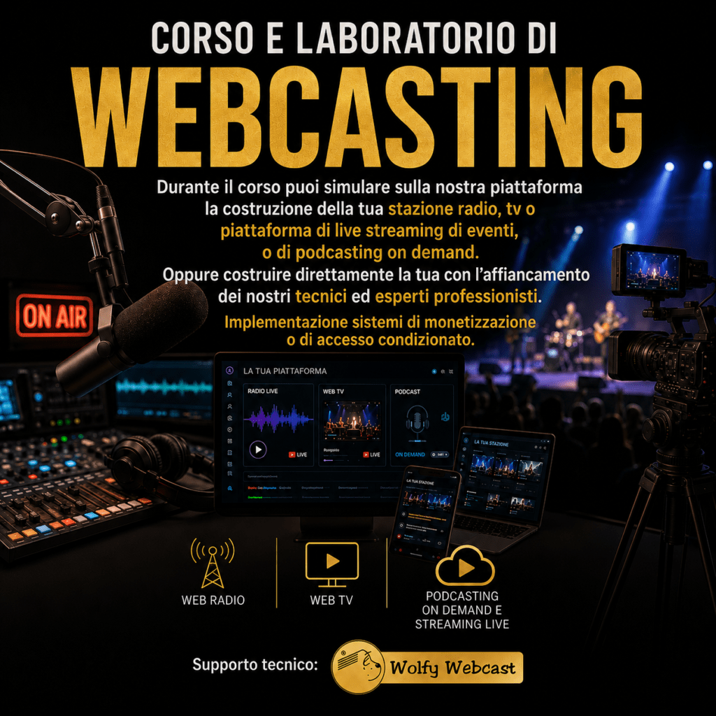 Corso per webcaster come costruire la tua radio e tv web o piattaforma di live streaming e podcast professionale